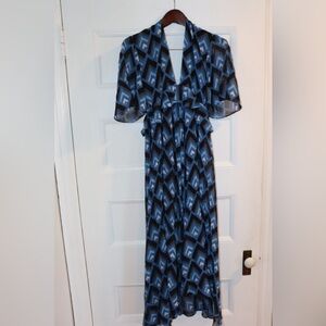 Club Monaco Blue Geometric Maxi Dress